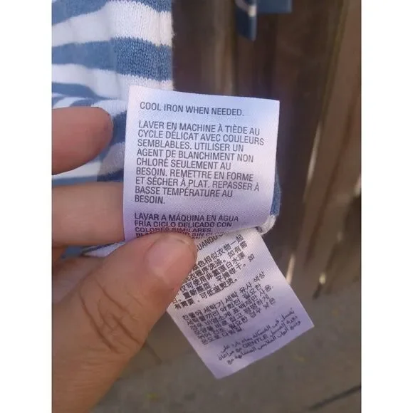 Karen Scott Heather Indigo Blue Mid Sleeve‎ Striped Top Sz XS - Picture 5 of 5